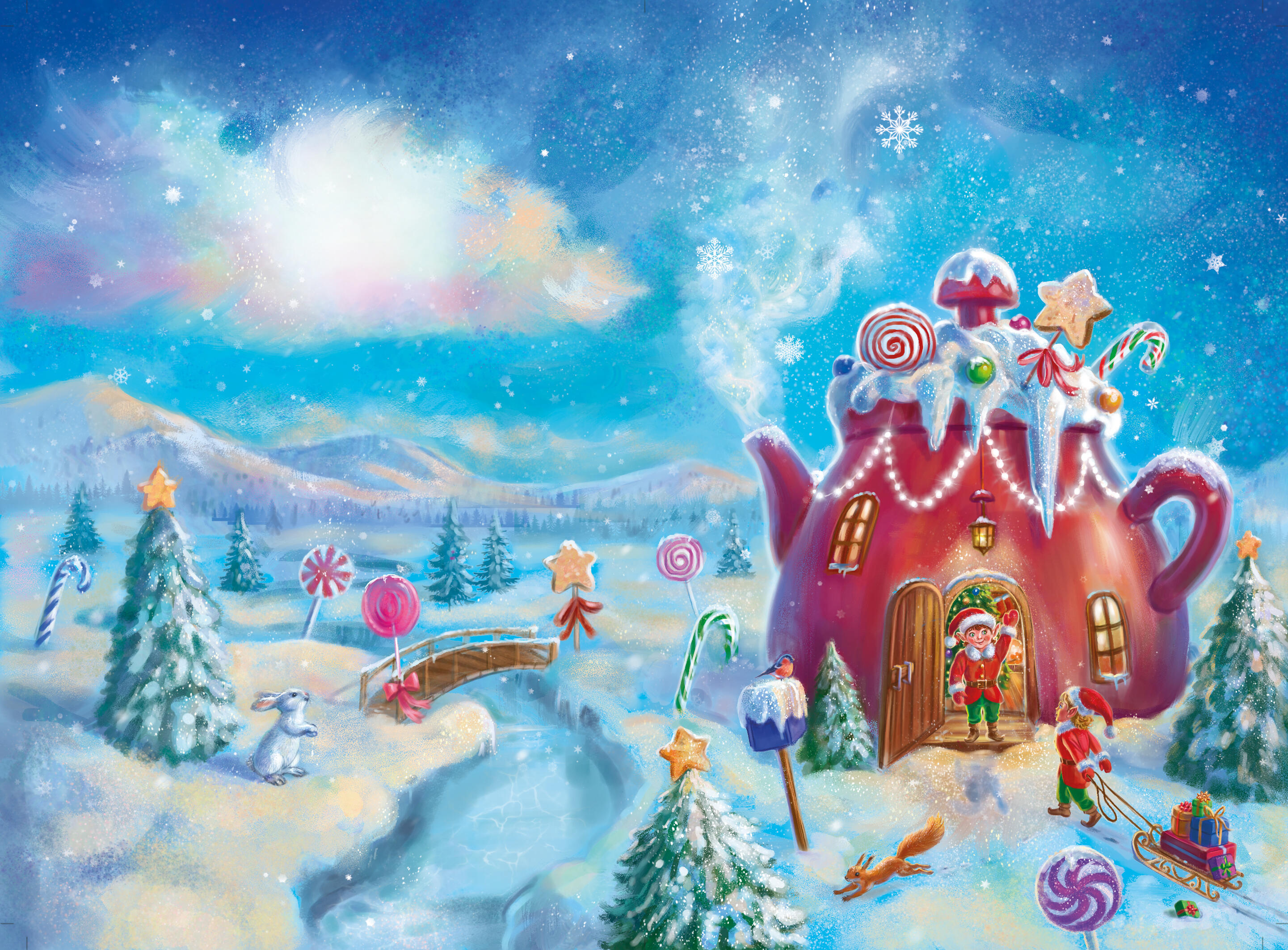 Teapot House - Christmas Greeting Card Illustration for Mandamor Teapot House - Christmas Greeting Card Illustration for Mandamor