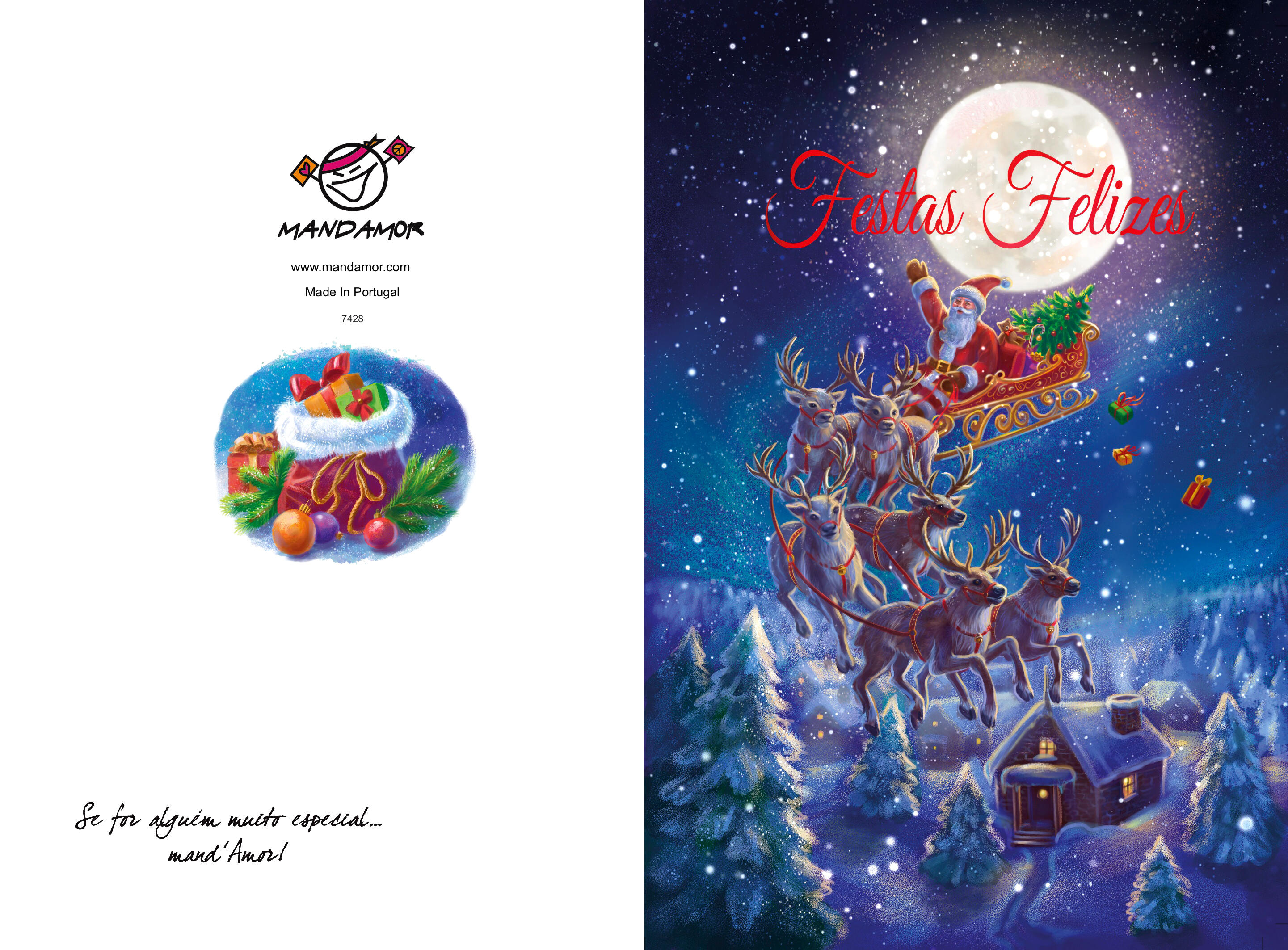 Santa in Flight - Christmas Greeting Card Design for Mandamor